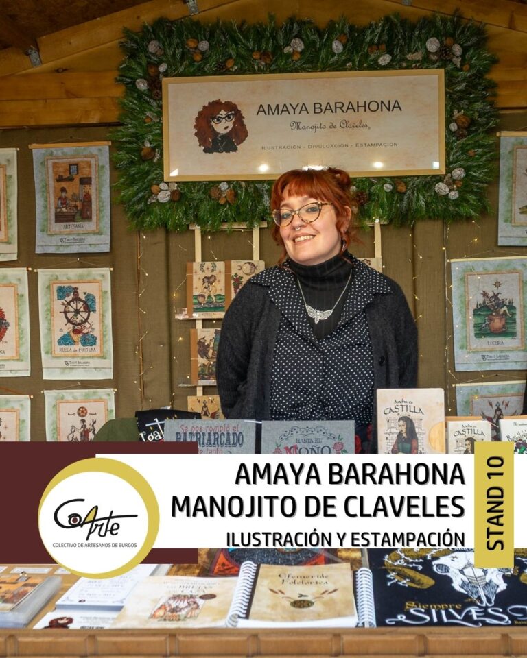 Amaya Barahona y Manojito de claveles llega desde Cavia, Burgos y se dedica a la ilustración y estampación.